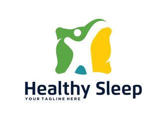 bed pillow logo design and people vector, for sleep health
