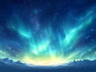 A beautiful night sky with an aurora borealis display above mountains