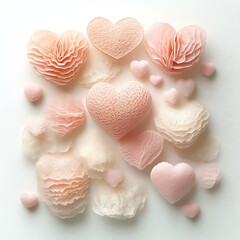 Pastel heart-shaped wax crafts on white, Valentine's Day decor