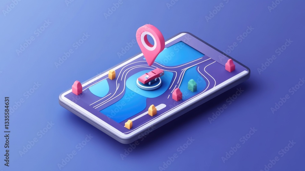 Poster A 3D isometric icon of a driving map app, highlighting the concept of navigation and directions, with a sleek and minimalist design aesthetic