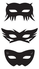 Black Mask Icon Collection Silhouettes on White Background