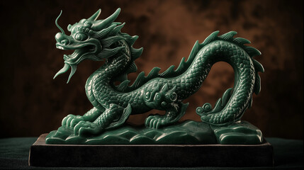 Jade dragon statuette in a dynamic pose on a dark background