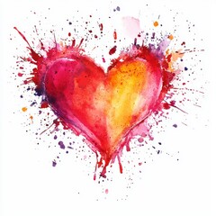 Vibrant Watercolor Heart with Splash of Colorful Paints and Artistic Textures for Romantic or Valentine's Day Theme