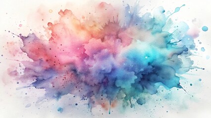 Obraz premium Abstract watercolor splash with pink, purple, and blue hues isolated on white background, creating a vibrant and artistic effect