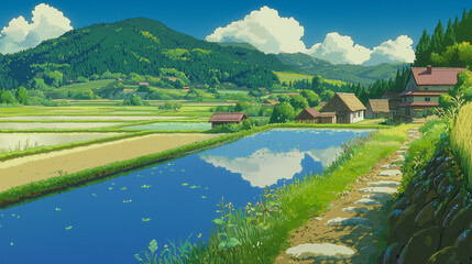 Obraz premium のどかな田園風景～日本の夏と懐かしい里山～ 