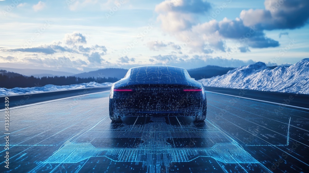 Poster a digital twin of an autonomous car undergoing virtual tests on diverse terrains and road conditions