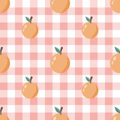 seamless pattern with orange on tartan background 