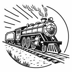 Western old train vector hand-drawn