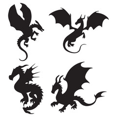 Dragon Silhouette Crest Wings and Tattoo Designs Collection
