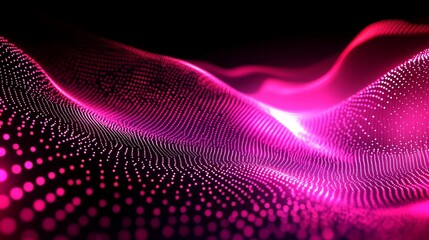 Abstract Pink Particle Wave Digital Art Background Design Modern Futuristic Technology Elegant Shiny Vivid Vibrant Pink Dots Flowing Wave Pattern     