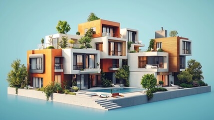 Fototapeta premium Modern Luxury House Pool Green Roof Architecture Design