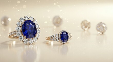 Elegant Sapphire and Diamond Rings on Gold Setting Sparkling Luxury Jewelry