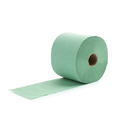 One green toilet paper roll isolated on white