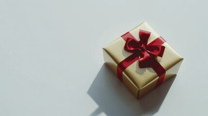 Golden Gift Box with Red Ribbon, Symbolizing Elegance and Celebration
