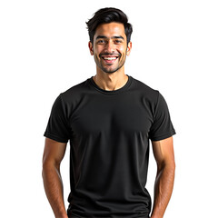 Friendly young man portrait in black t-shirt. Isolated on transparent background for corporate website, advertising, profile, presentation, and marketing use.