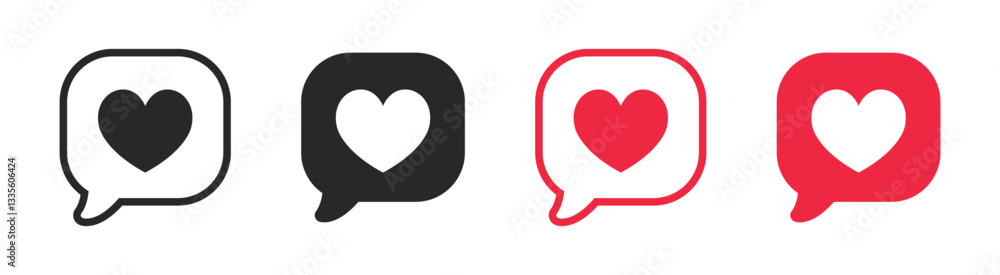 Fototapete vector heart speech bubble icon set. heart bubble message icon set