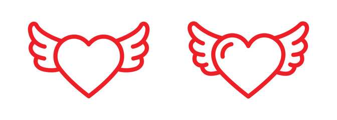 Vector Heart With Wings Icon Set