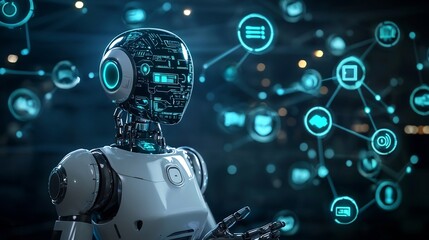 Quantum enhanced AI chatbot engaging lifelike human conversations hyper detailed futuristic digital assistant