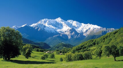 Fototapeta premium Majestic mountain range with lush valley below