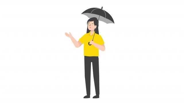 Woman holding umbrella cartoon animation
