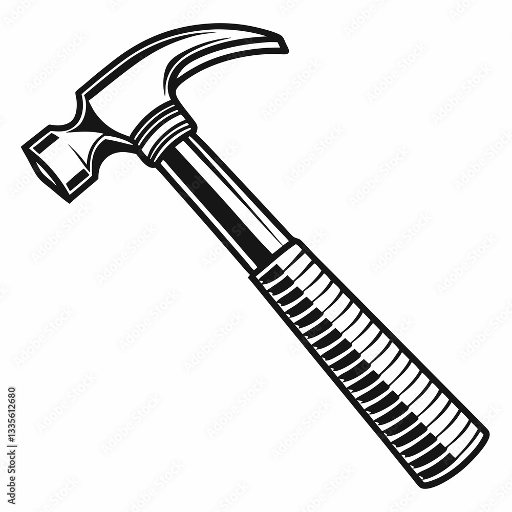 Poster detailed black and white vector silhouette of a hammer with a textured handle generative ai