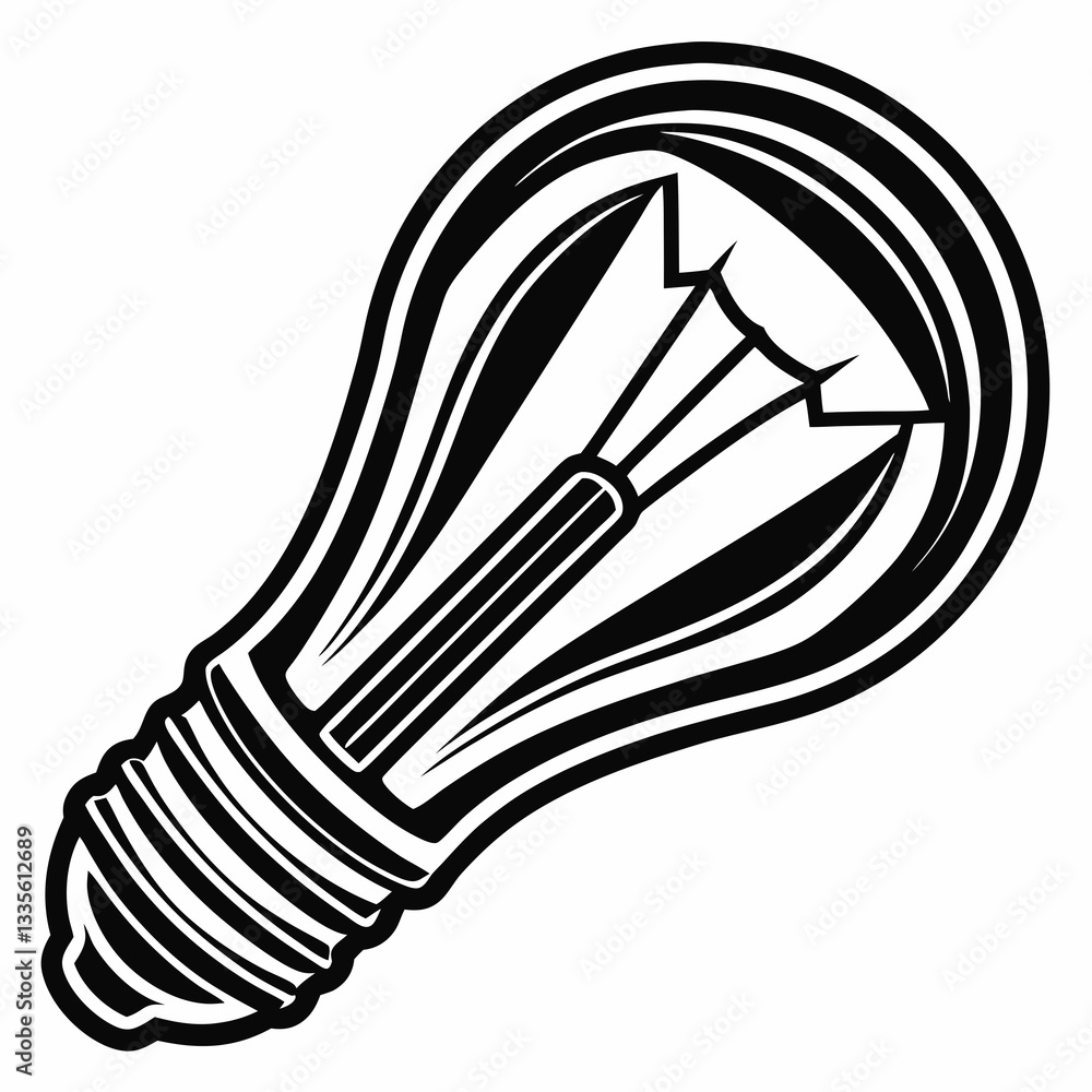 Poster close up black and white vector silhouette of a light bulb showcasing intricate details and design g