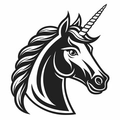 Vivid Black and White Vector Logo Silhouette of a Majestic Unicorn Head in High Detail Generative AI