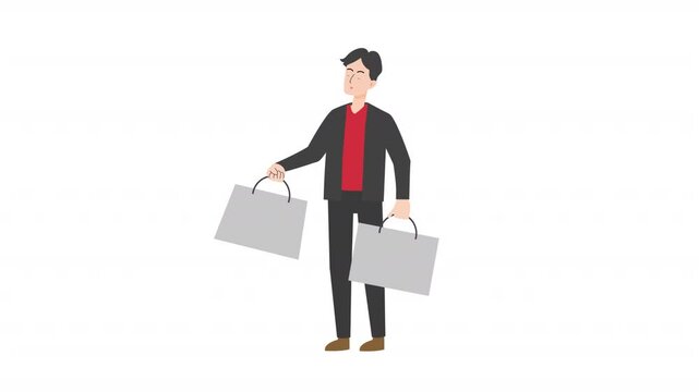 video man standing holding shopping bag sign cartoon animation
