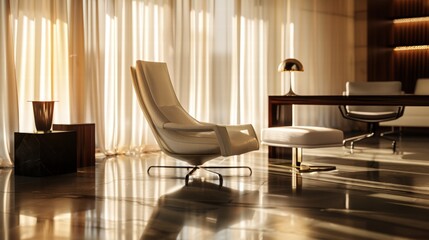 Elegant Modern Interior with Stylish Chair and Ambient Lighting