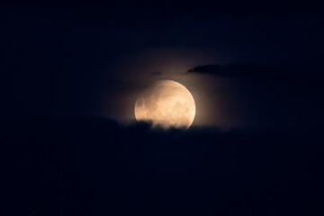 Partial Lunar Eclipse - Blood Moon, Full Moon and clouds
