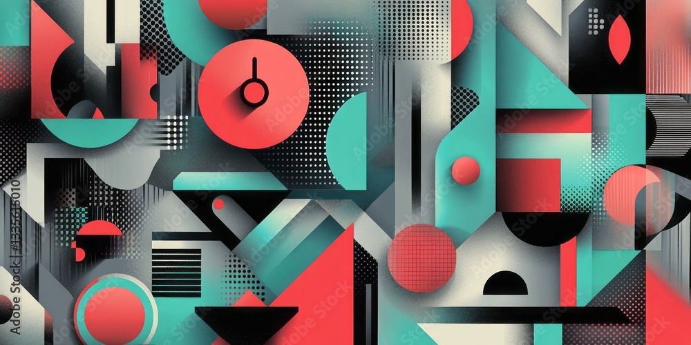 Poster abstract geometric composition with circles squares triangles and dots