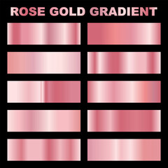 Rose Gold gradient set. pink metallic glossy texture background. Elegant swatch palette collection, Realistic gradient mesh, High resolution. A creative element for your design or logo and website © PKartstudio