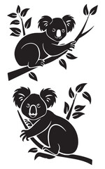 Koala Silhouette Set Flat Illustration