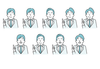 スーツを着た40から50代男性ビジネスパーソンのシンプルな線画イラスト（カラー）