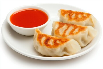 Three Pan Fried Dumplings with Red Dipping Sauce