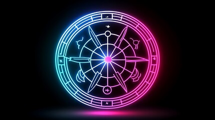 Neon glowing circular mystical symbol.