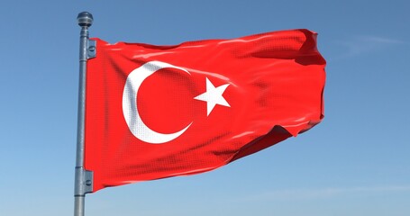 Turkish Flag Waving in Clear Sky Realistic Background