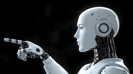 Humanoid robot pointing finger.