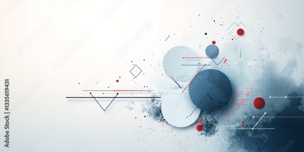 Poster abstract composition with overlapping circles lines and watercolor textures