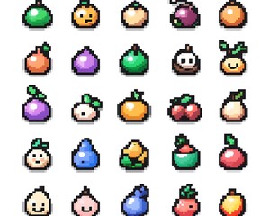 Fototapeta premium Pixel art fruits digital grid