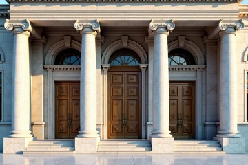 Obraz premium Elegant fluted marble columns adorn building facade , classic, pillar detail