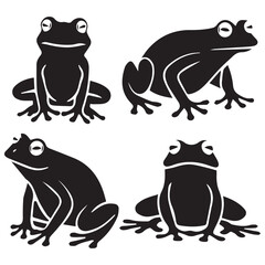 Frogs Silhouette Set Flat Illustration