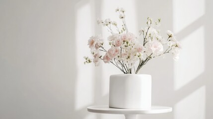 A clean, all-white workspace with minimalist decor and modern furniture