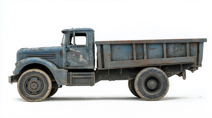 Old Vintage Model Dump Truck Isolated on White Background.