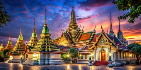 Wat Pho Temple Bangkok Thailand Long Exposure Night Photography Colorful Architecture