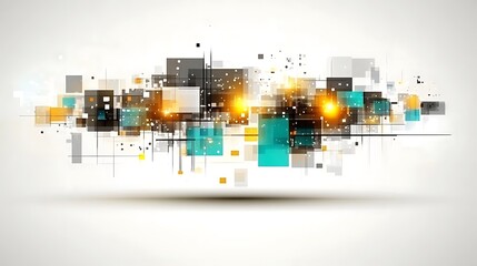 Abstract digital technology background with glowing squares and lines.