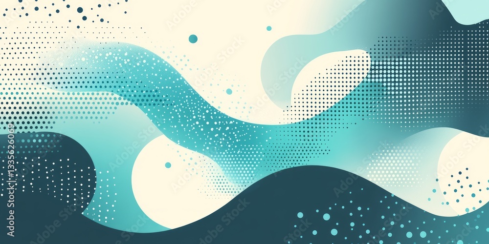 Poster abstract background showcases flowing turquoise shapes with dotted patterns
