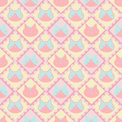 Cute Pastel Cat Pattern - Kawaii Kitten Faces Background