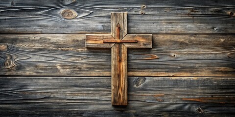 Weathered Wood Cross: Religious Symbol, Prayer, Rustic Texture, Spiritual Faith