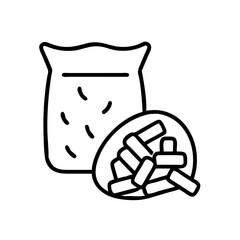 Minimalist wood pellets icon, black and white, biofuel heating symbol